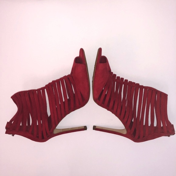 Zara Red Faux Suede Open Toe High-Heels Size 10 - Picture 7 of 11